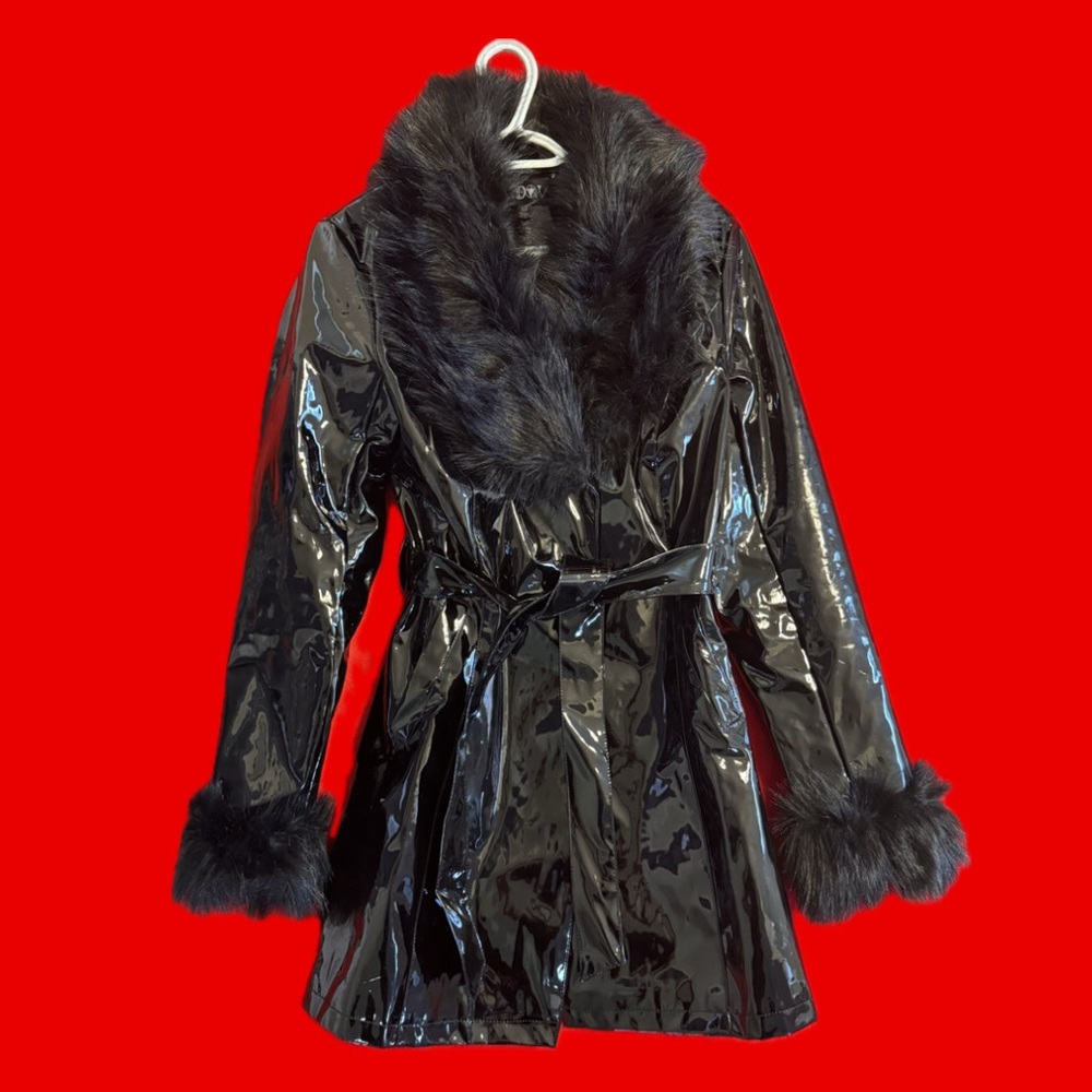 Black Faux Fur Trimmed Women's Coat